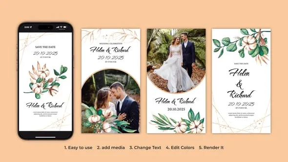 Videohive Watercolor Floral Wedding Instagram Stories 54513352