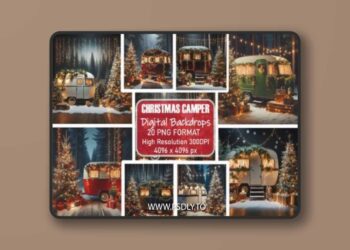Christmas Camper Digital Backdrop Bundle
