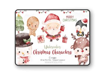 Watercolor Christmas Characters DUPNGYF