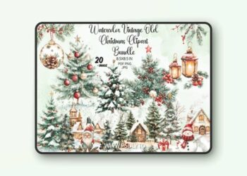 Watercolor Vintage Old Christmas Clipart 107084720