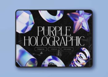 Creativemarket - 3D Purple Holographic Shapes 15412464