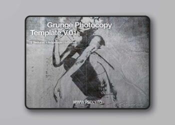 Grunge Photocopy PSD Template + 5 Textures + Adjustable Halftones