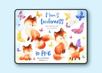 Mom's Tenderness Watercolor Foxes and Butterflies 1153021