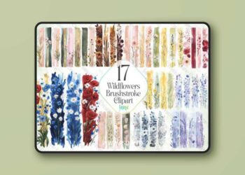 Wildflowers Brushstroke Clipart Collection