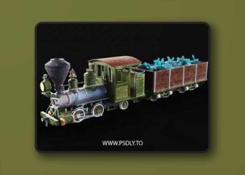 Vintage 19th-Century Steam Locomotive Low-poly 3D model Low-poly 3D model