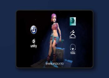 Alisia girl with hair on stool Low-poly 3D Model