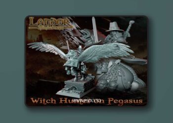 Landor Miniatures – Witch Hunter on Pegasus – 3D Print Model STL