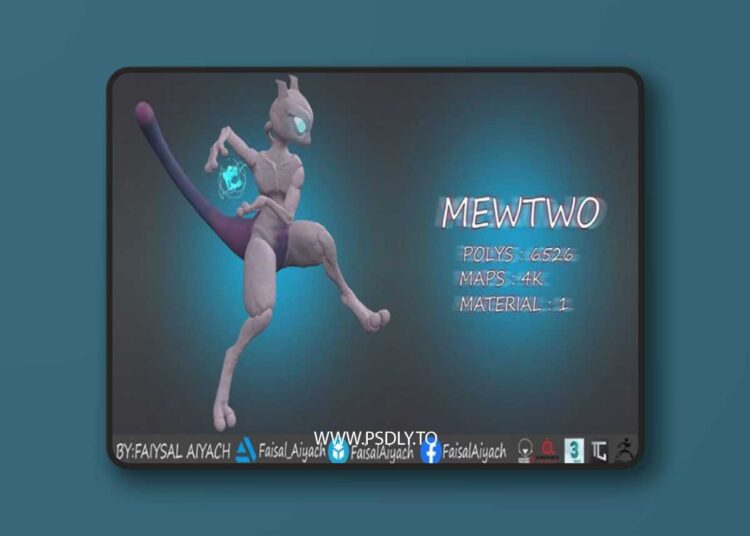 Pokemon mewtwo Low-poly 3D model 1 Pokemon mewtwo Low-poly 3D model