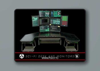 Sci-Fi Hacker Desk Setup Scene Low-poly 3D Model