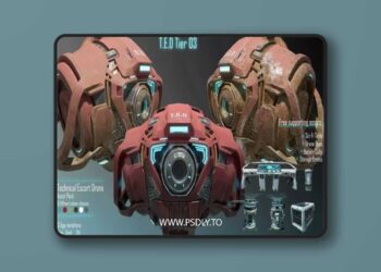 Technical Escort Drone Tier 3 T-E-D Sci-Fi Asset Pack Low-poly 3D Model