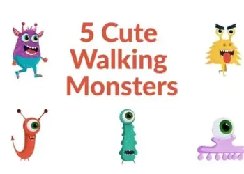 Videohive - 5 Cute Walking Monsters - 59234935