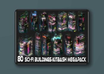 80 Sci-Fi Cyberpunk City Building Kitbash Pack