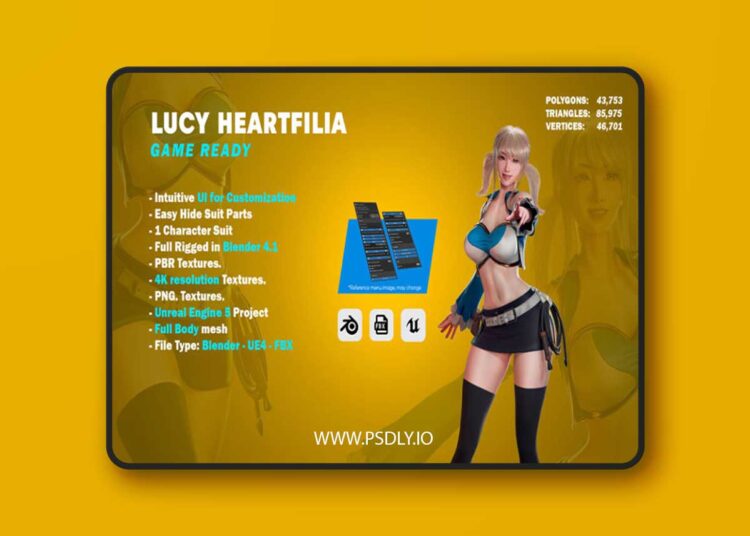 Lucy Heartfilia – UE5 – Blender 3D Rigged Low-poly 3D Model 1 Lucy Heartfilia – UE5 – Blender 3D Rigged Low-poly 3D Model