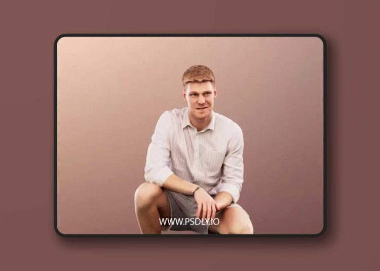 Crouching Man In Summer Outfit low-poly 3d model 1 Crouching Man In Summer Outfit low poly 3d model