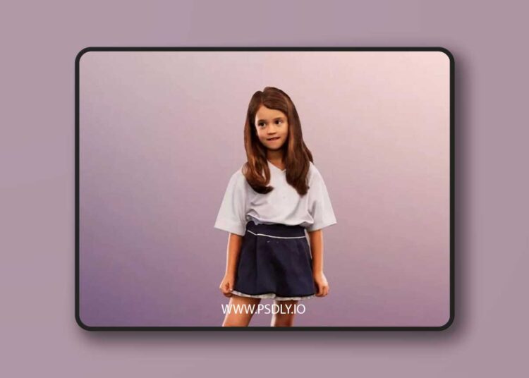 Standing Little Schoolgirl low-poly 3d model 1 Standing Little Schoolgirl low poly 3d model