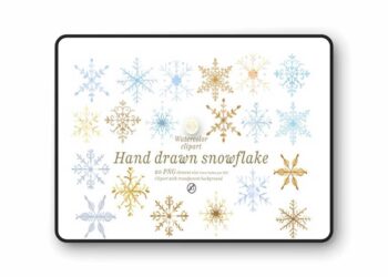 Watercolor Hand Drawn Snowflake Clipart Pack