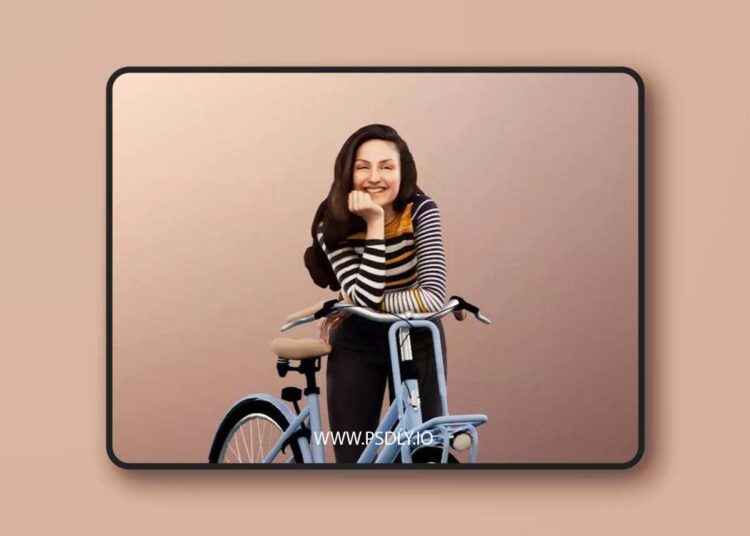 Young Woman With Bike low-poly 3d model 1 Young Woman With Bike low poly 3d model