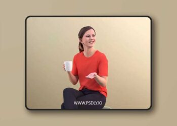Casual Smiling Woman Drinking Coffee 3D Model