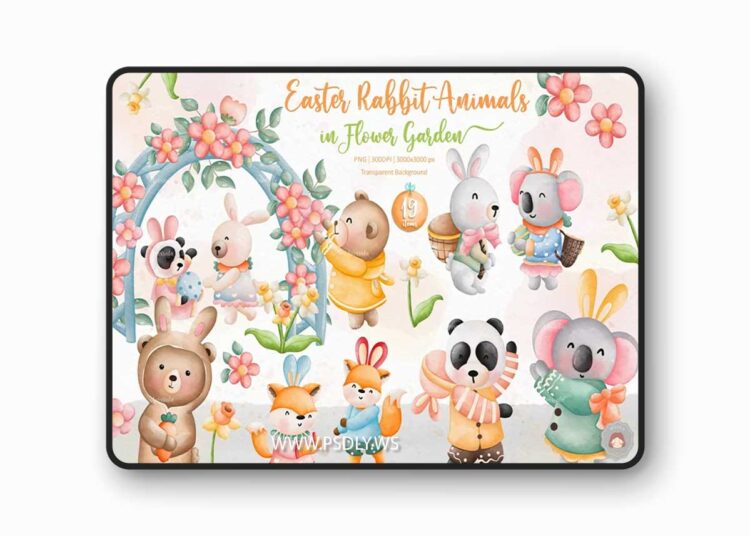 Easter Rabbit Animal in Flower Garden Collection 1 Easter Rabbit Animal in Flower Garden Collection
