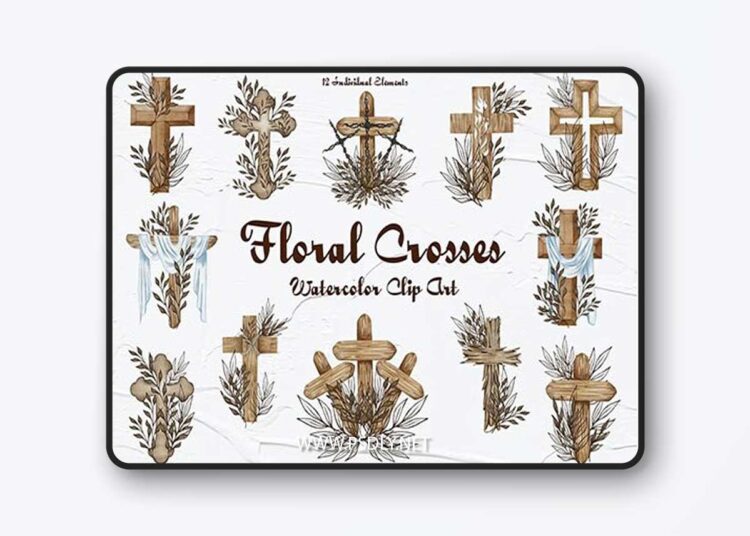 Floral Crosses Watercolor Clipart 1 Floral Crosses Watercolor Clipart