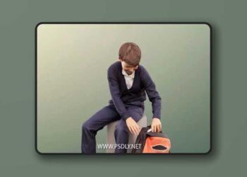 Sitting School Boy With Backpack low poly 3d Model