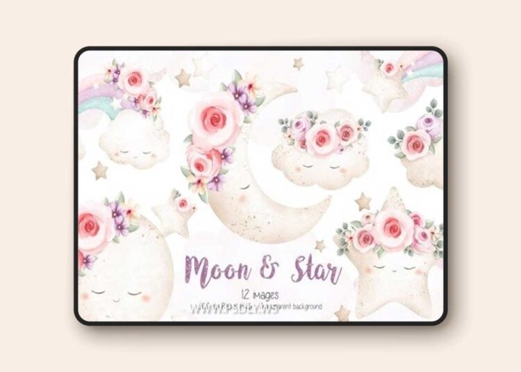 Vintage Moon Star and Cloud Clipart 1 Vintage Moon Star and Cloud Clipart
