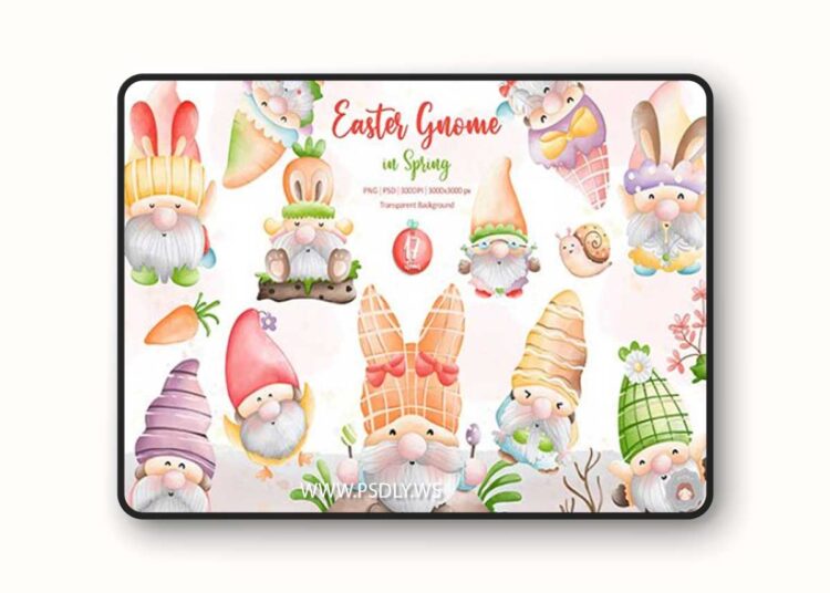 Watercolor Cute Easter Gnome Spring Collection 1 Watercolor Cute Easter Gnome Spring Collection