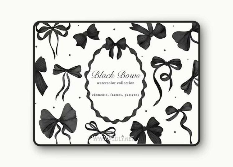 Black Bows Ribbon - Watercolor Clipart Collection 1 Black Bows Ribbon Watercolor Clipart Collection